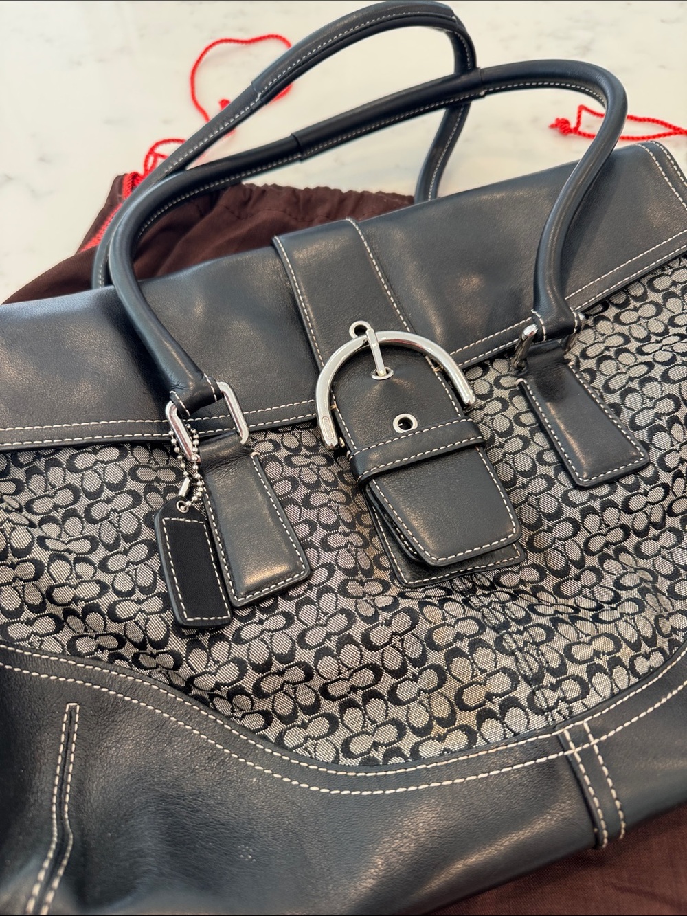 Coach Black and Gray Signature Canvas Shoulder Tote - Picture 2 of 4